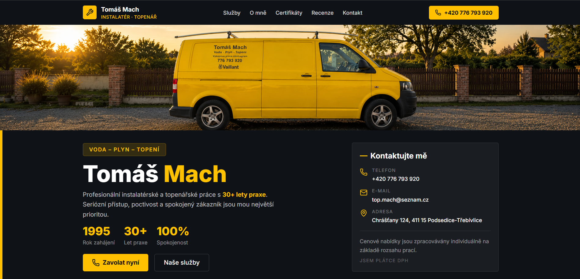 Náhled webu Instalatér Tomáš Mach